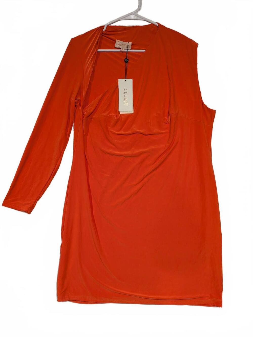 Club London Chic Women's Long One Sleeve Tunic Bright Peach Orange Size 24 20x35